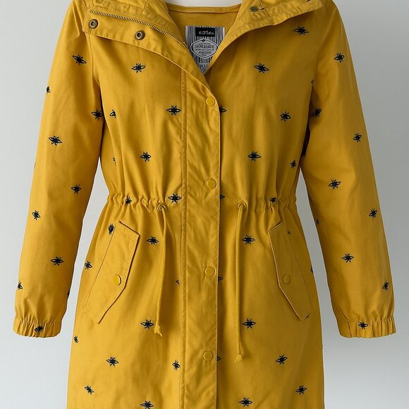 Joules Right As Rain Yellow Bee Print Raincoat Women's US 10 / EU 42 - Picture 2 of 11